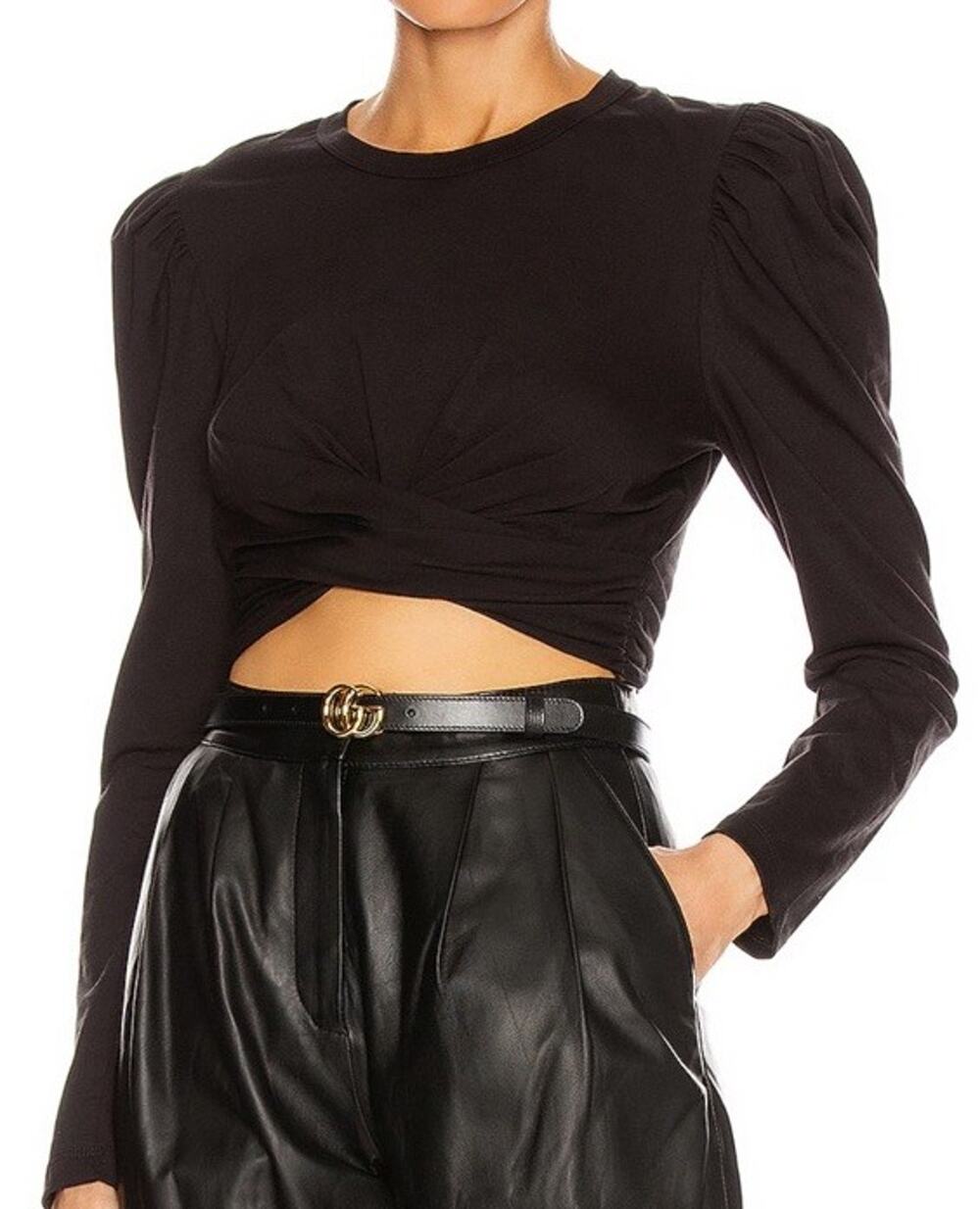Revolve A.L.C Mandy Twist Front Tie Back Black Long Sleeve Tee Quiet Luxury Sz S